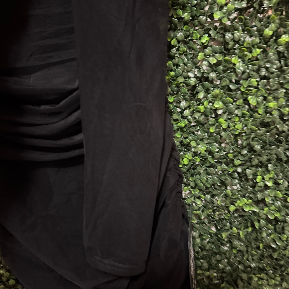 LULU'S Impressive Flirt Black Mesh
Ruched Mock Neck Midi Dress in BLACK - Picture 15 of 16